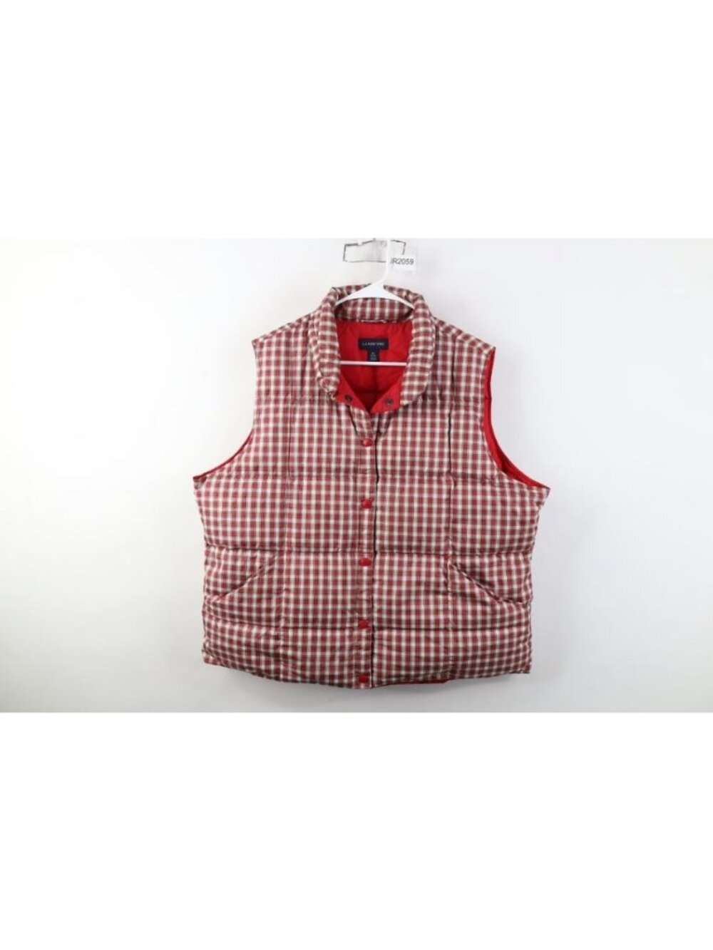 Vintage Lands End Womens XL Duck Down Insulated Puffer Vest Jacket Red Plaid